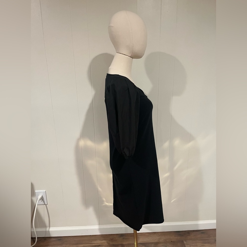 Anthropologie Sundays Ayla Dress, Black Puff Sleeve Scoop Neck Fitted Dress - Picture 4 of 7